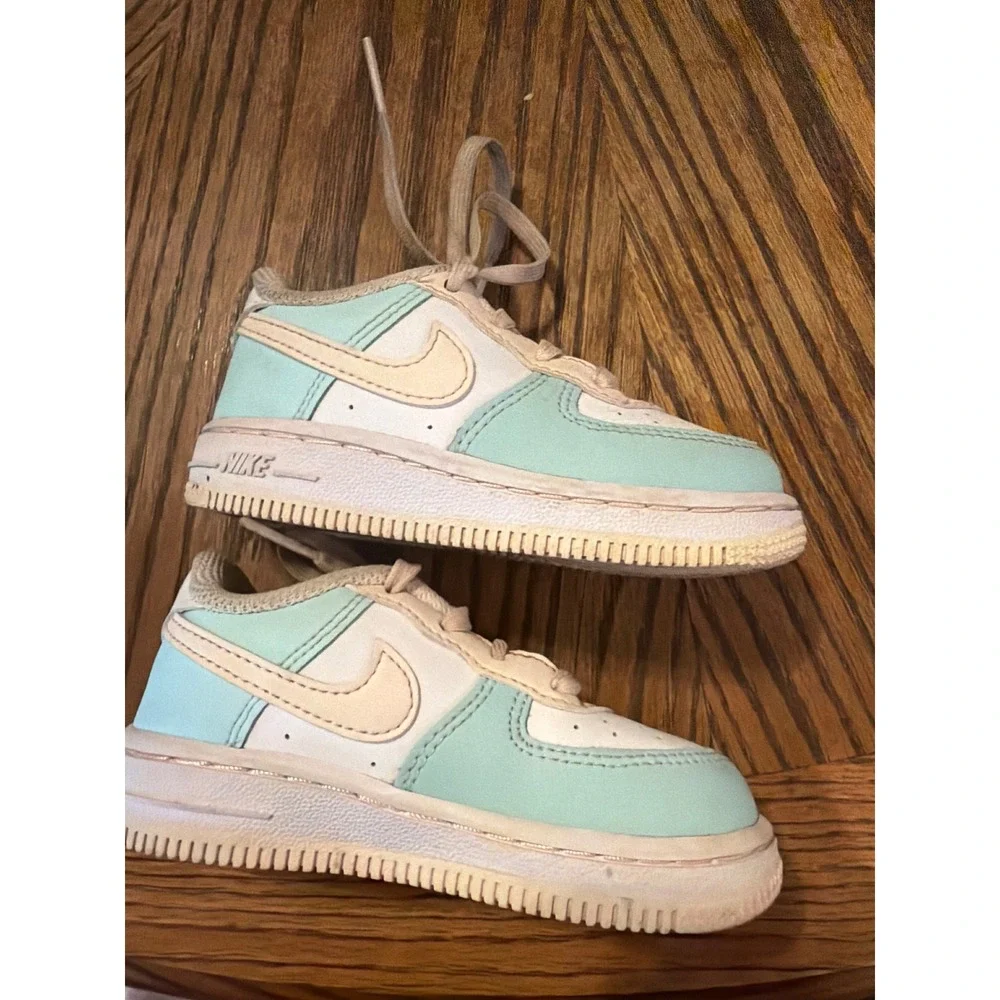 Nike Air Force 1 Low Glacier Blue White Pink Toddler Shoes FJ3486-300 Size 7C